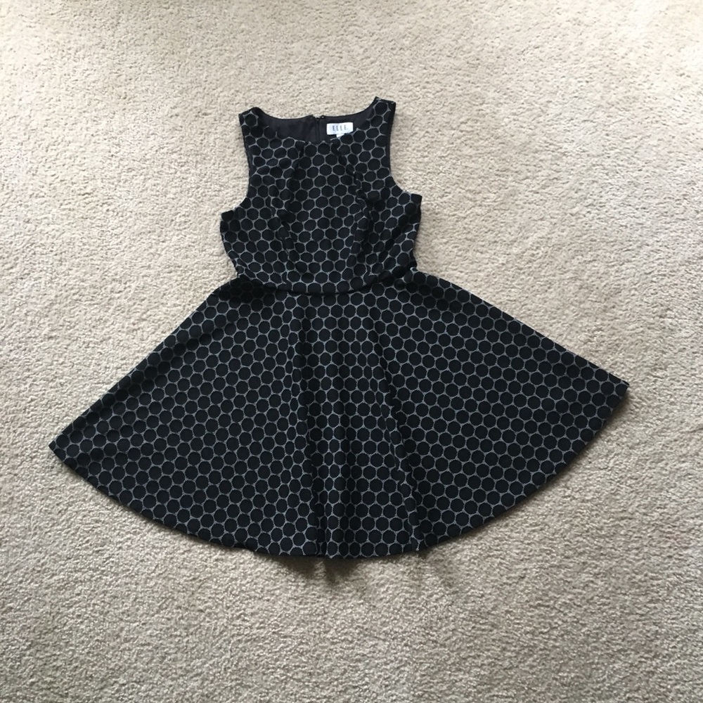 Elle Black Dot Fit & Flare Dress - Black - 10 - Picture 3 of 8